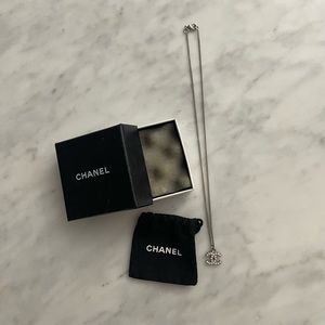 CHANEL Classic Silver CC Coco Rhinestone Pendant Necklace